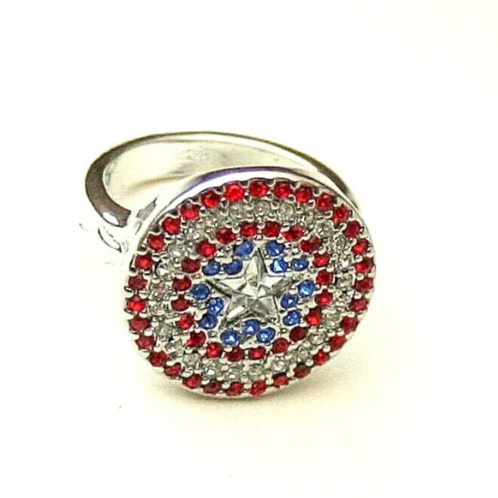 Marvel Comics Captain America Stainless Steel Crystal Ring New NOS Box S…